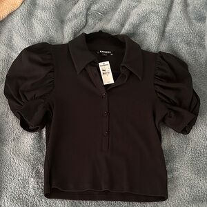 Express Black Puff Sleeve Button-Front Shirt